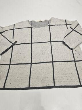 Eileen Fisher Cream Crewneck Sweater with Black Grid